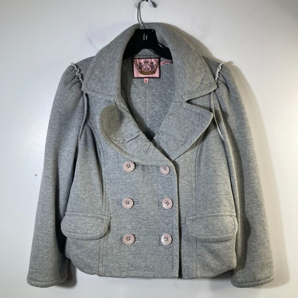 Womens Juicy Couture Double Breasted Cropped Jacket Button Gray M Quilted LIning